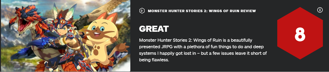 《怪物猎人物语2：毁灭之翼》M站均分81 IGN 8分